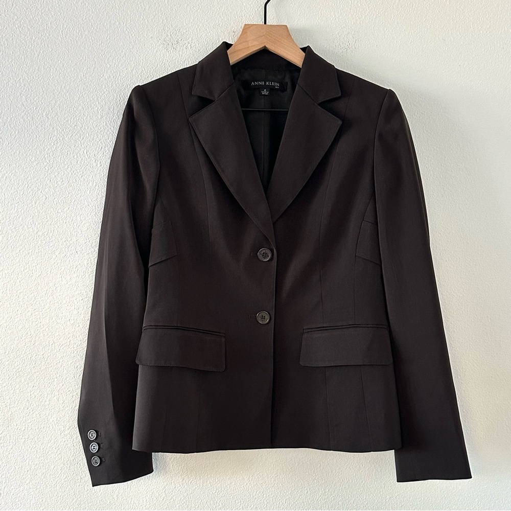 Anne Klein Suit Two Button Blazer Size 4P Brown Petite Career Classic Preppy